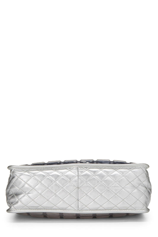 Chanel, Metallic Silver Quilted Leather Ice Cube Shopping Tote, Silver