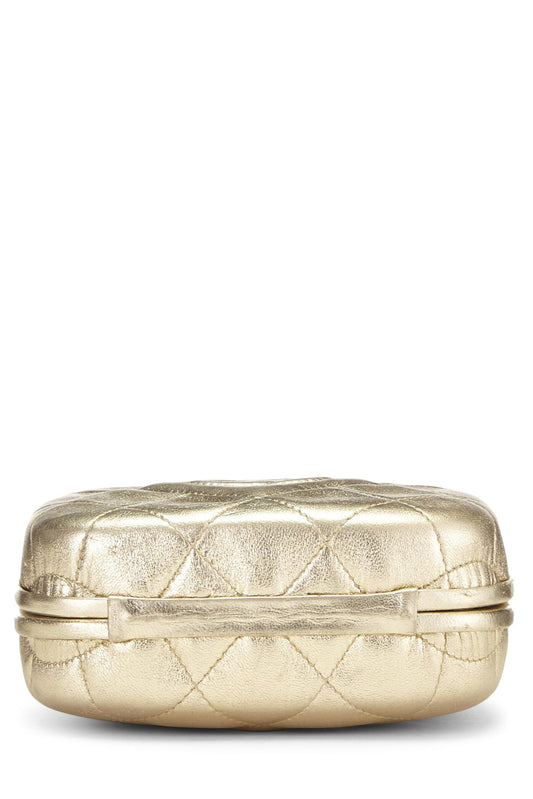 Chanel, Metallic Gold Quilted Lambskin Kiss Lock Crossbody Bag, Gold