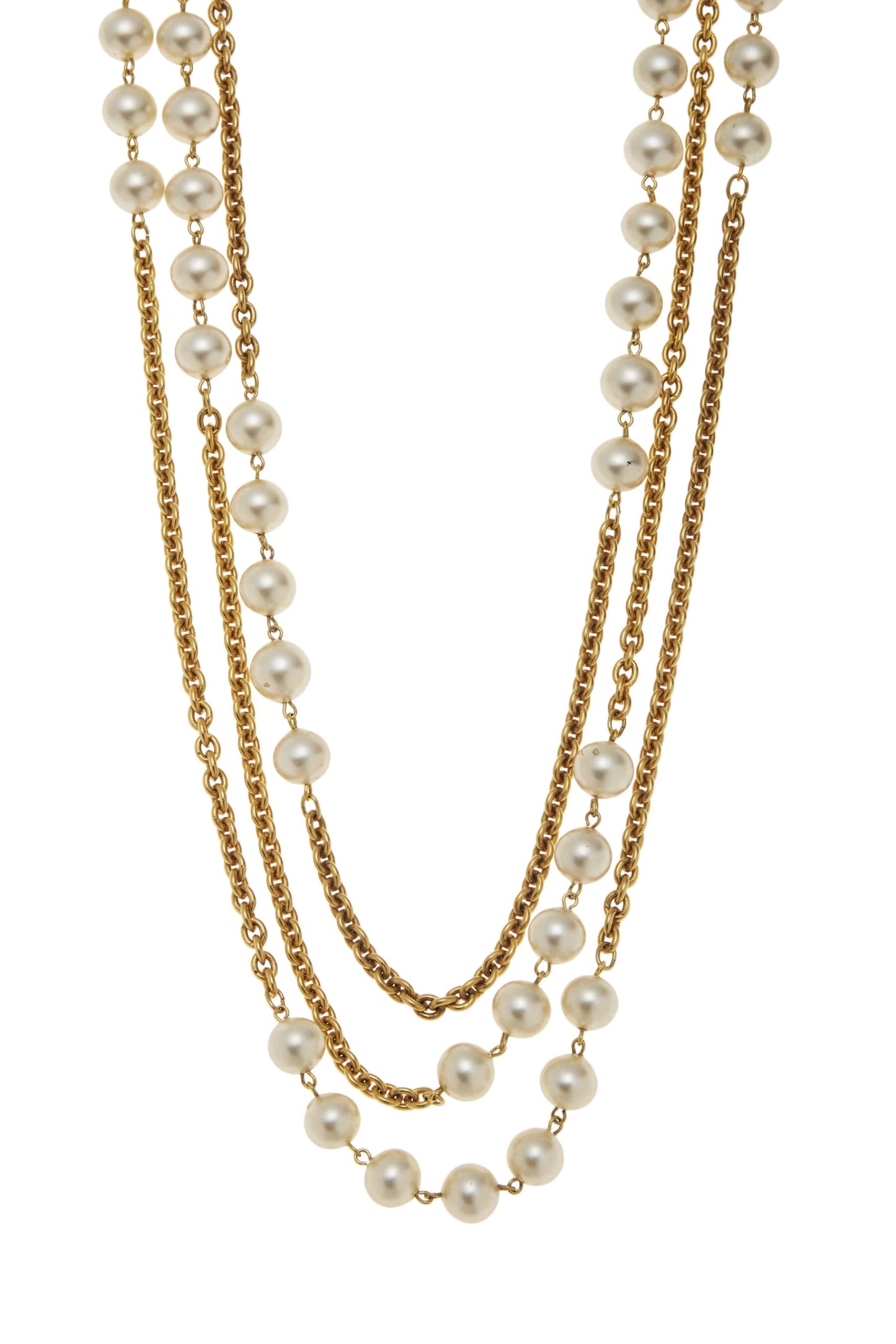 Chanel, Gold & Faux Pearl Necklace XL, Gold