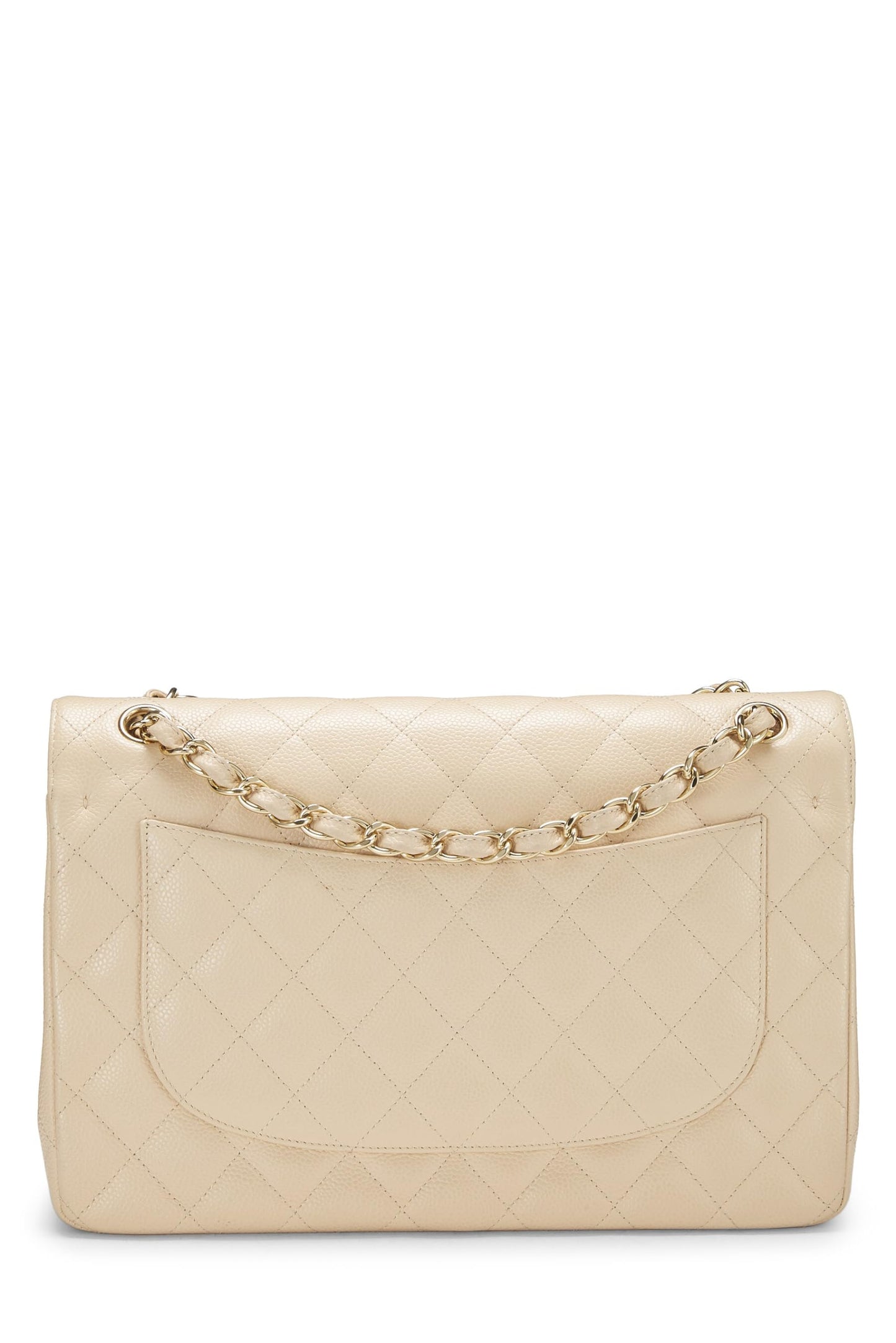 Chanel, Beige Quilted Caviar New Classic Double Flap Jumbo, Beige
