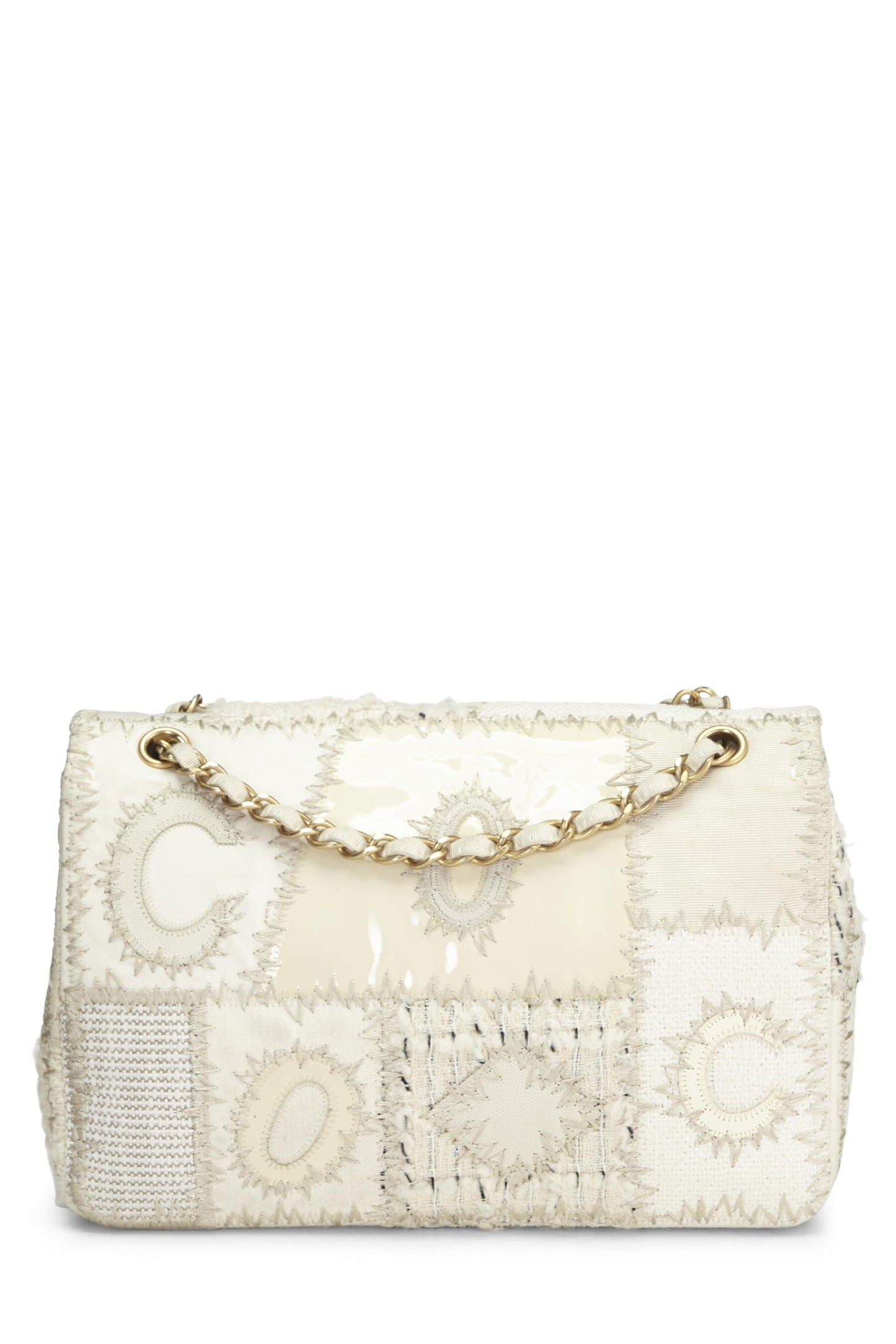 Chanel, Cream Patchwork Half Flap Jumbo, White