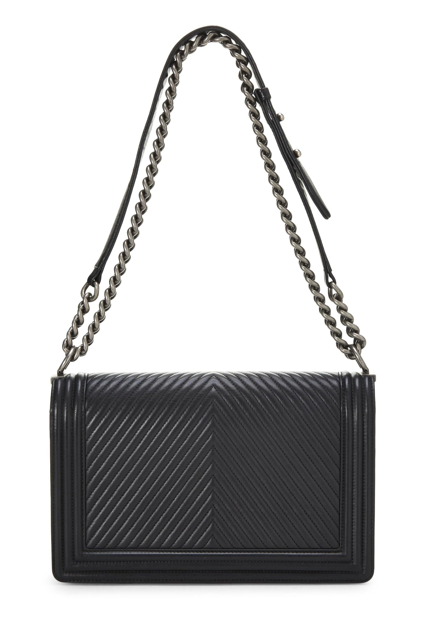 Chanel, Black Chevron Calfskin Boy Bag Medium, Black