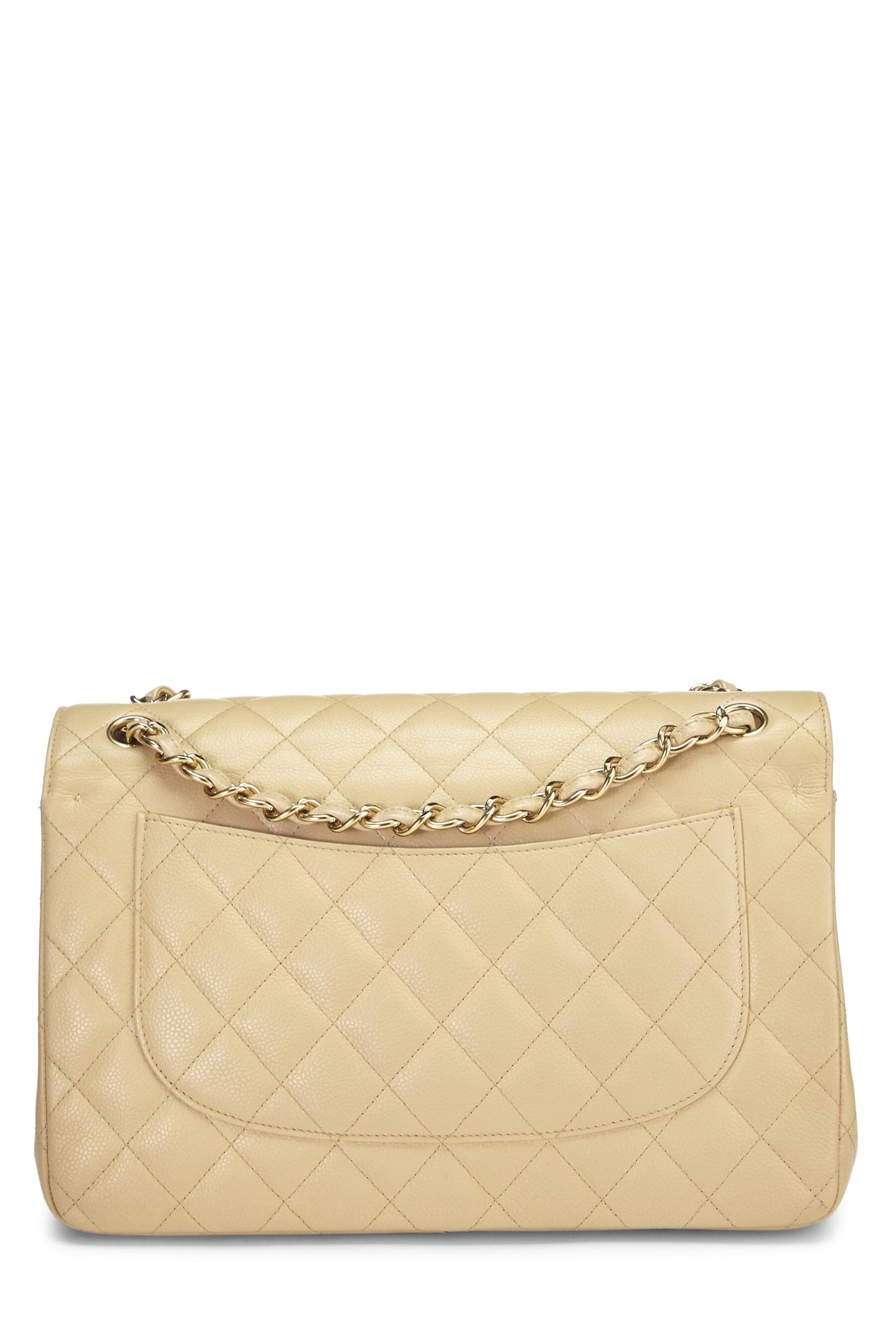 Chanel, Beige Quilted Caviar New Classic Double Flap Jumbo, Beige