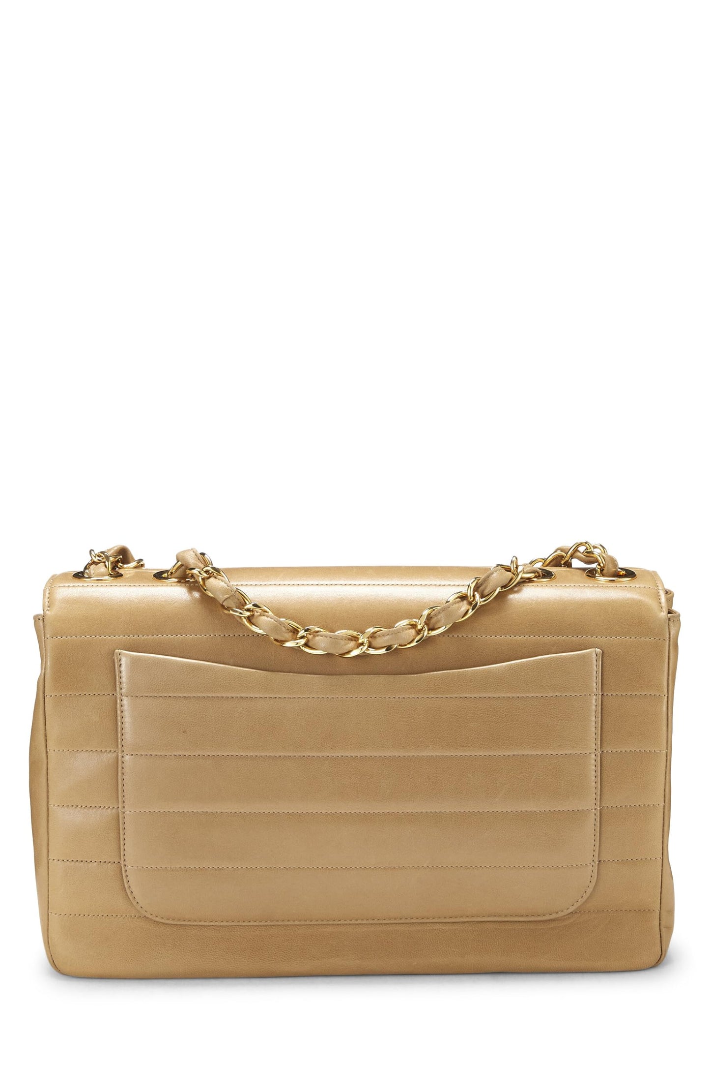 Chanel, Beige Horizontal Lambskin Half Flap Jumbo, Beige