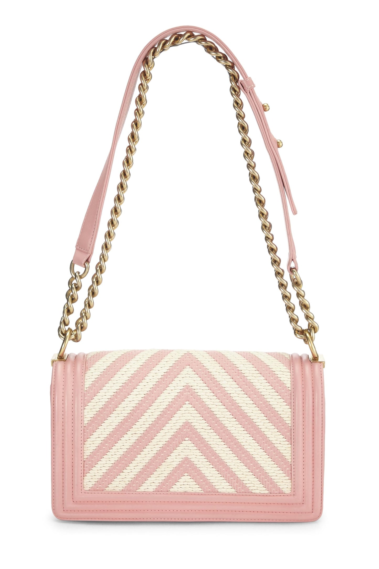 Chanel, Pink & White Woven Chevron Boy Bag Medium, Pink