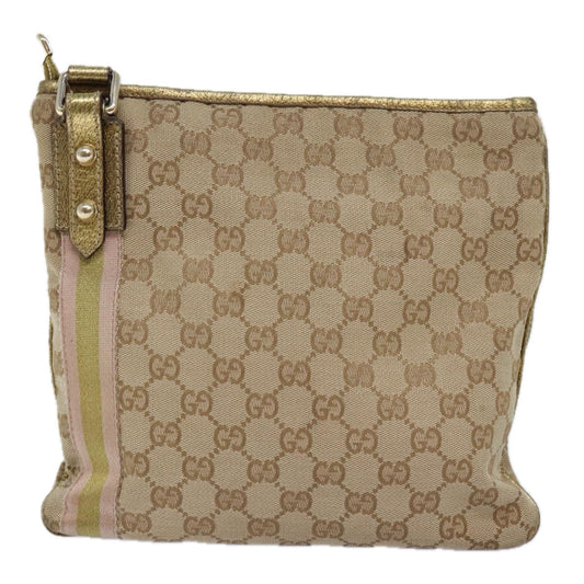 Luxury Gucci Trending 2025 GG Canvas Sherry Line Shoulder Bag Gold Beige pink 144388 72295