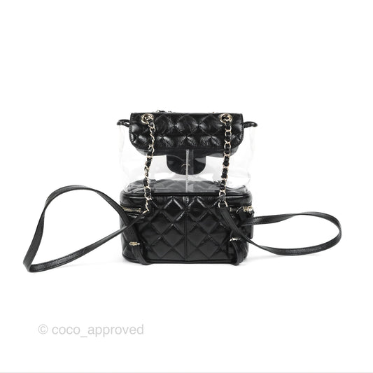 Chanel Aquarium PVC Backpack Black Crumpled Calfskin Silver Hardware