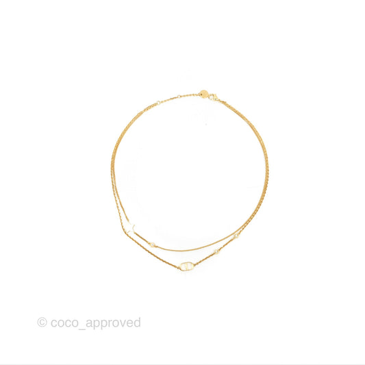 Christian Dior Petit CD Double Necklace Crystals Gold Tone