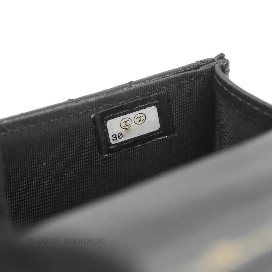 Chanel Mini Handle Flap Coin Purse With Chain Black Lambskin Gold Hardware