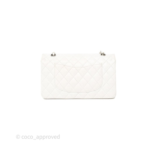 Chanel M/L Medium Classic Flap Quilted White Caviar Silver Hardware