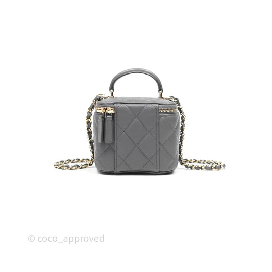 Chanel Mini Top Handle Vanity With Chain Grey Lambskin Gold Hardware