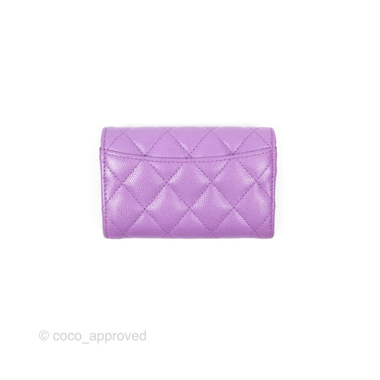 Chanel Classic Quilted Flap Card Holder Purple Caviar Gold Hardware