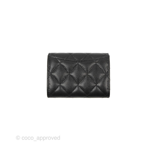 Chanel Caviar Quilted Flap Card Holder Black Gold Hardware