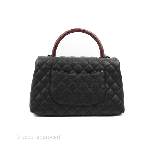 Chanel Medium Coco Handle Quilted Black Caviar Lizard Handle Ruthenium Hardware