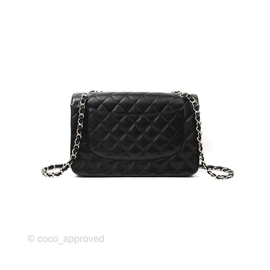 Chanel Jumbo Double Flap Quilted Black Caviar Silver Hardware