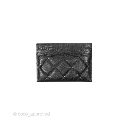 Chanel Classic Flat Card Holder Black Caviar Gold Hardware