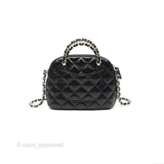 Chanel Mini Handle Clutch with Chain Black Shiny Lambskin Gold Hardware