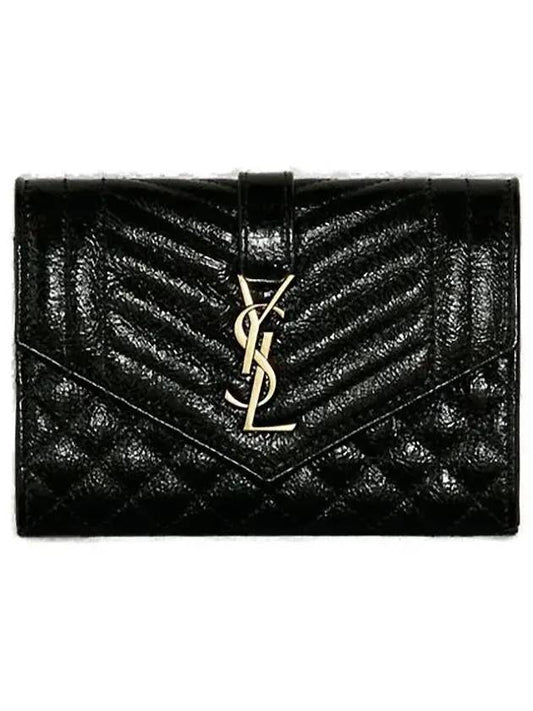 Luxury Saint Laurent Matelasse Envelope Small Half Wallet Black
