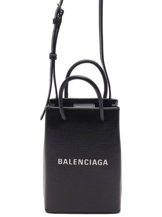 Luxury Balenciaga Logo Print Phone Holder Small Cross Bag Black