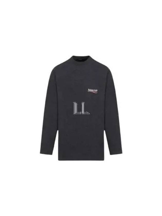 Luxury Balenciaga Embroidered Logo Cotton Long Sleeve T-Shirt Grey