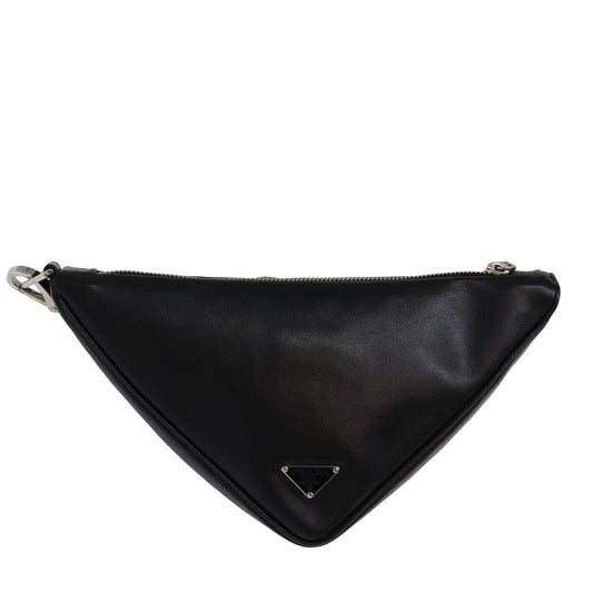 Luxury PradaTriangle Clutch Bag Leather Black 76762A