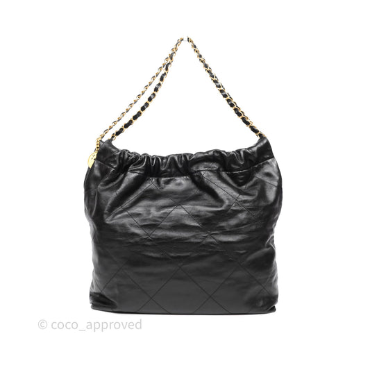 Chanel 22 Bag Medium Black Crumpled Calfskin Aged Gold Hardware
