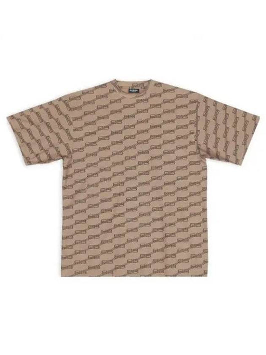 Luxury Balenciaga Print Short Sleeve T-Shirt Beige