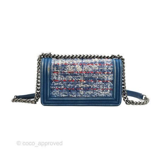 Chanel Medium Boy Blue Denim Tweed Ruthenium Hardware