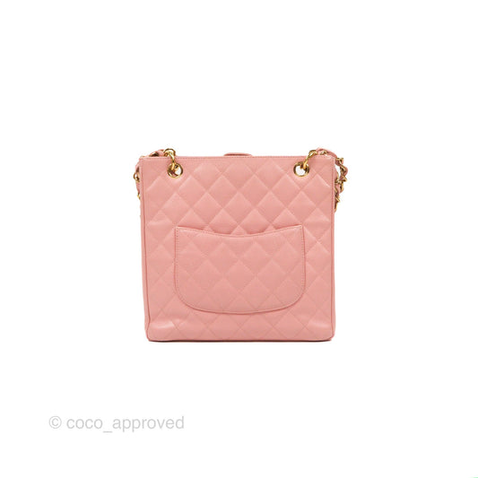 Chanel Quilted Petit Shopping Tote PST Sakura Pink Caviar Gold Hardware