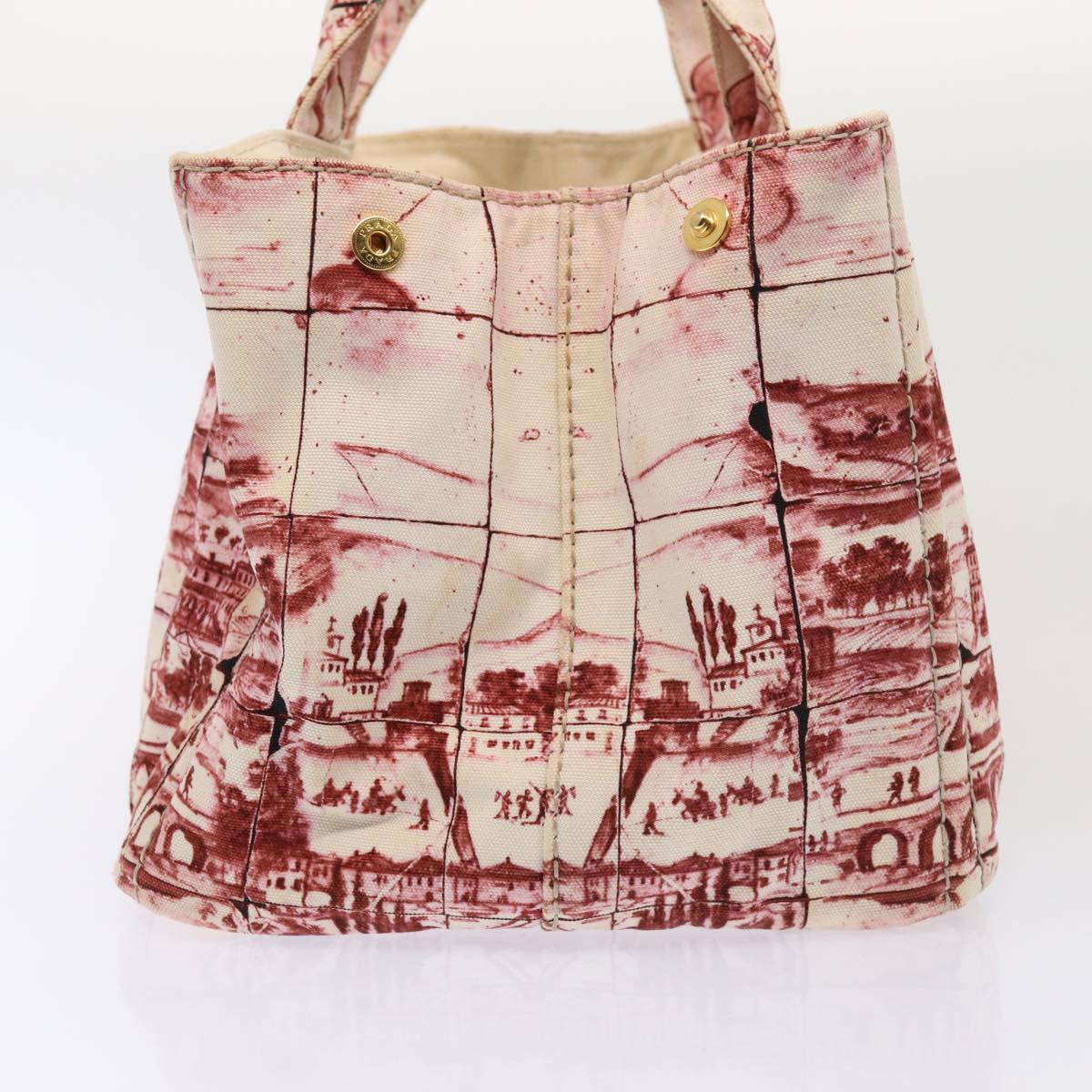 Luxury Prada Canapa GM Hand Bag Canvas Red White gold 78105