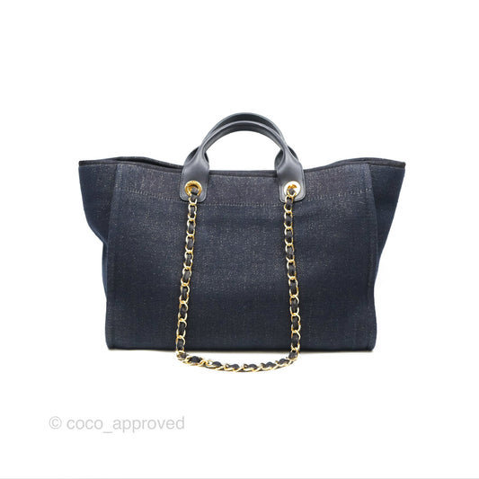 Chanel Large Deauville Navy Glitter Canvas Gold Hardware