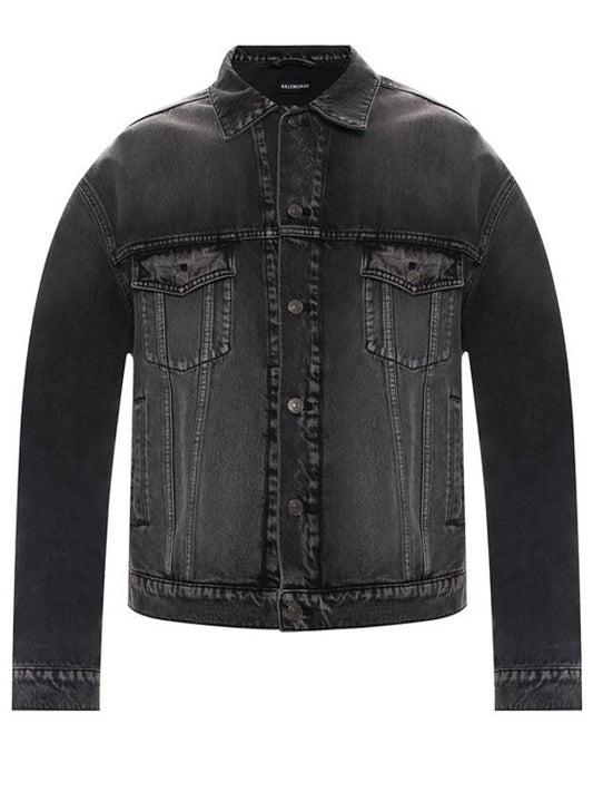 Luxury Balenciaga Notre Dame Print Denim Jacket Black