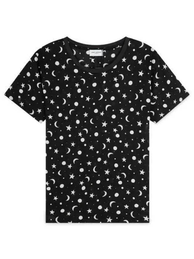 Luxury Saint Laurent Women's Star Print Cotton Short Sleeve T-Shirt Black