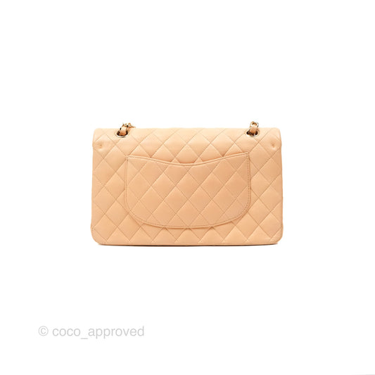 Chanel Classic M/L Medium Flap Quilted Beige Pink Lambskin Gold Hardware