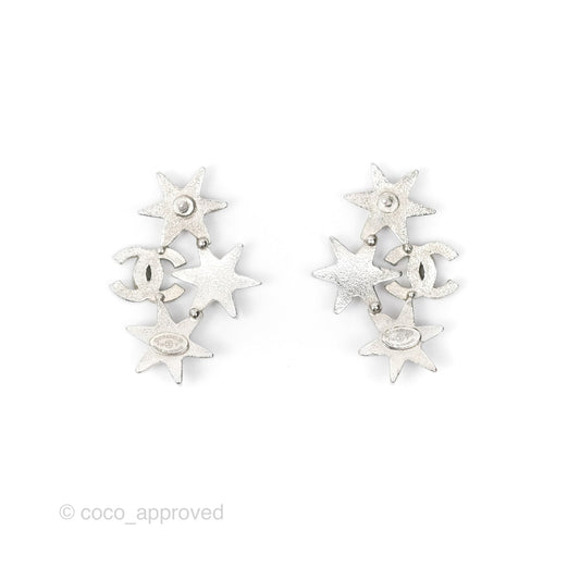 Chanel CC Star Crystal Earrings Silver Tone 16V