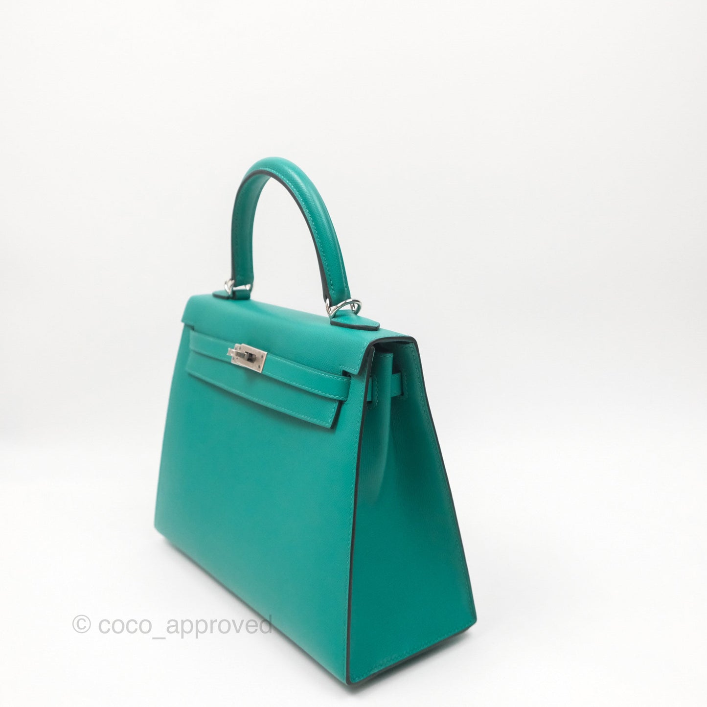 Hermès Sellier Kelly 25 Madame Leather Vert Verone U1/ Bleu De Prusse 7P Palladium Hardware