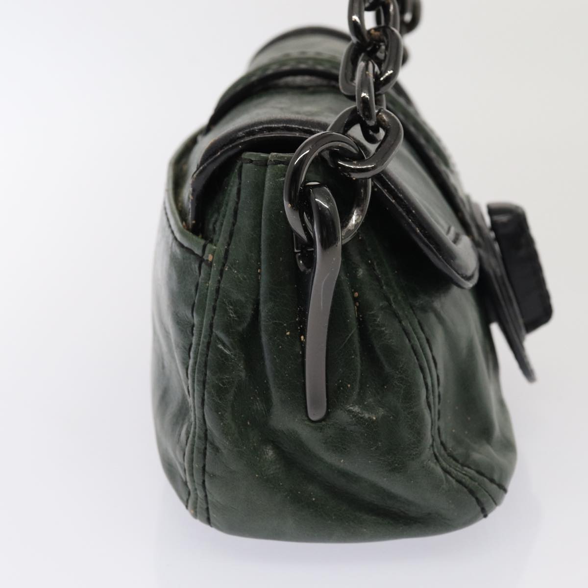Luxury Prada Chain Shoulder Bag Leather Green Black 79796