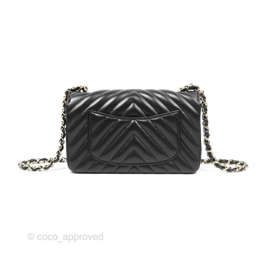 Chanel Mini Rectangular Flap Chevron Black Lambskin Gold Hardware