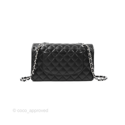 Chanel Classic M/L Medium Flap Quilted Black Lambskin Silver Hardware