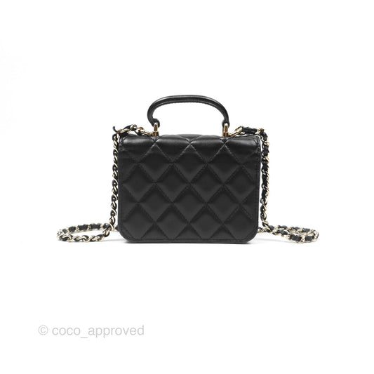Chanel Mini Handle Flap Coin Purse With Chain Black Lambskin Gold Hardware