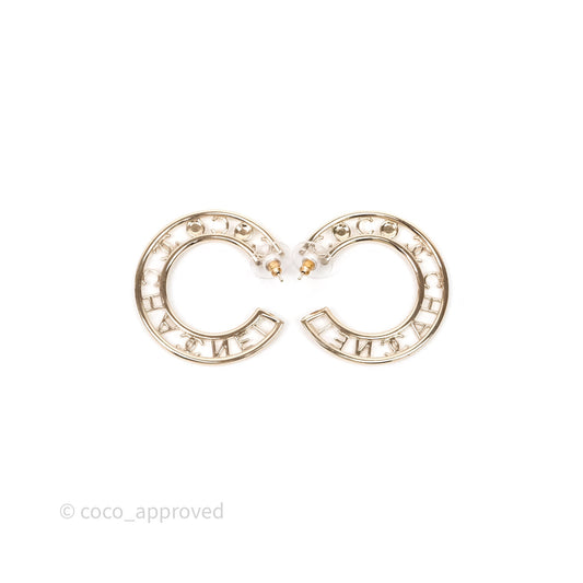 Chanel Crystal Pearl Bow-tiful CC Hoop Earrings Gold Tone 20B