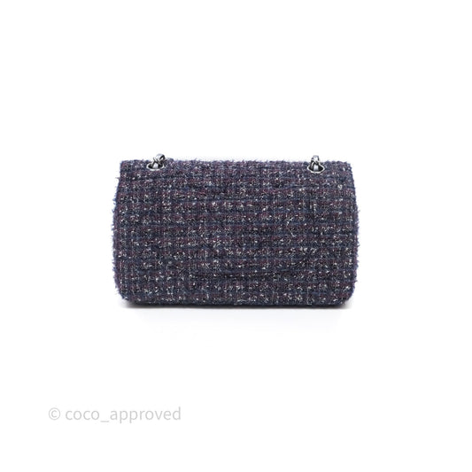 Chanel Classic M/L Medium Double Flap Purple Tweed Glitter Gun Metal