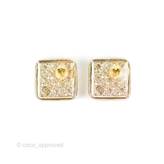 Chanel CC Crystal Square Earrings Gold Tone 22S