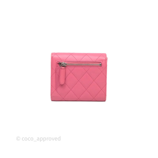 Chanel Classic Flap Wallet Pink Lambskin Silver Hardware