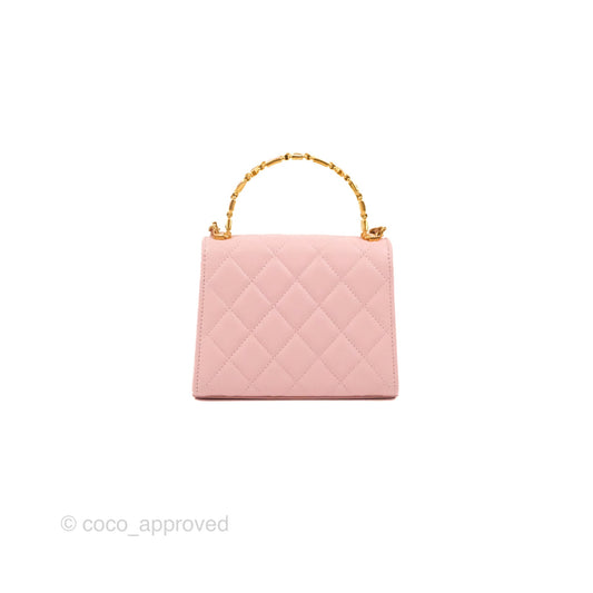 Chanel Enamel Top Handle Clutch with Chain Pink Lambskin Aged Gold Hardware 22B