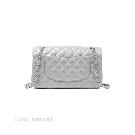 Chanel Classic M/L Medium Flap Quilted Pearly Silver Silver Hardware 23P