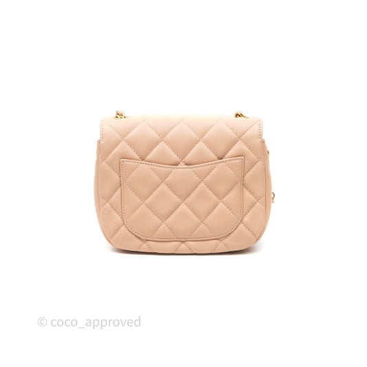 Chanel Messenger Bag Beige Pink Calfskin Aged Gold Hardware