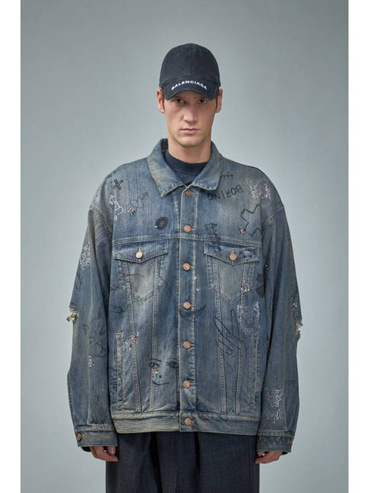 Luxury Balenciaga Graffiti Denim Jacket Blue
