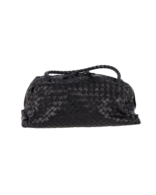 Luxury Bottega Veneta Intrecciato Tote Bag with Braided Handles in Black Leather