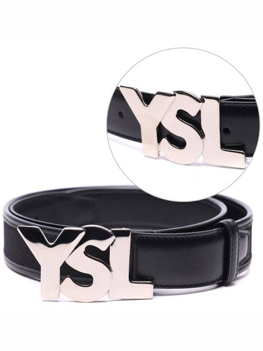 Luxury Saint Laurent Men's YSL Logo Leather Belt Black